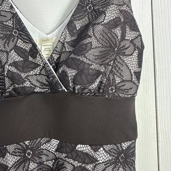 Y2K Studio Y Brown & cream Lace overlay Dress w/tule ruffle bottom Party Formal - Picture 2 of 15